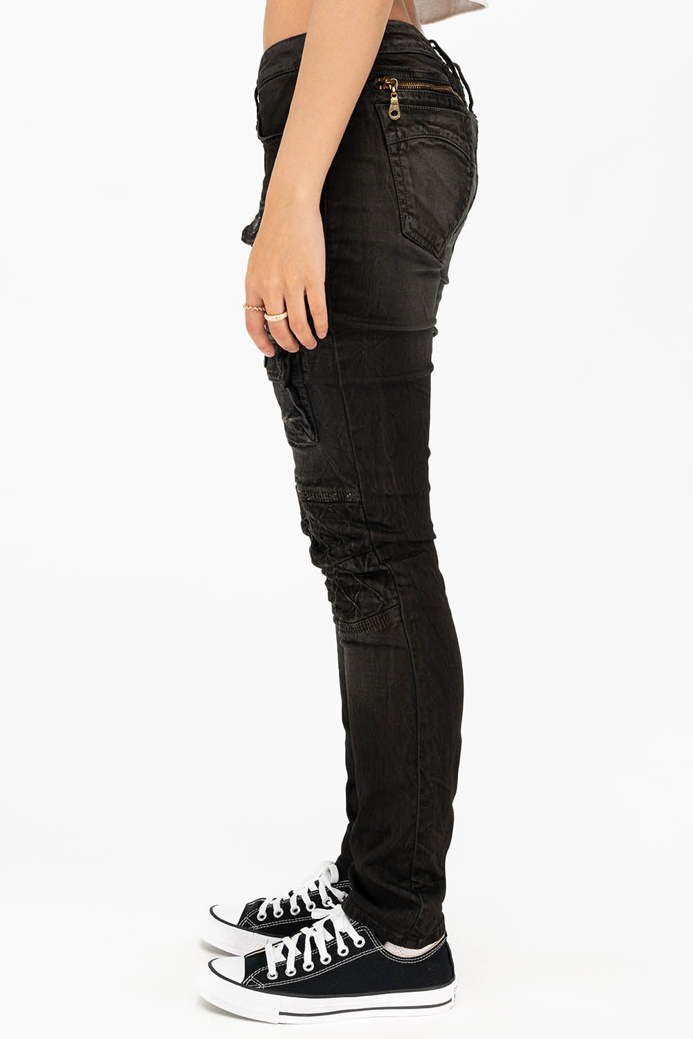 ROBIN'S MILITARY INSPIRED WOMENS SKINNY UTILITARIAN JEANS IN LA BLACK