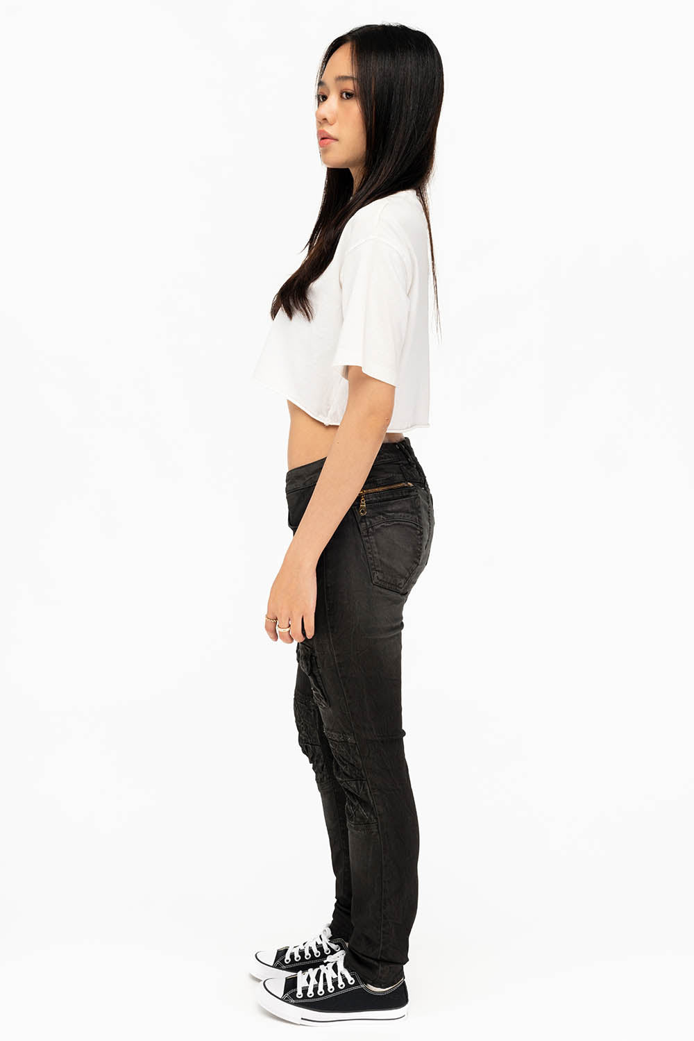 ROBIN'S MILITARY INSPIRED WOMENS SKINNY UTILITARIAN JEANS IN LA BLACK