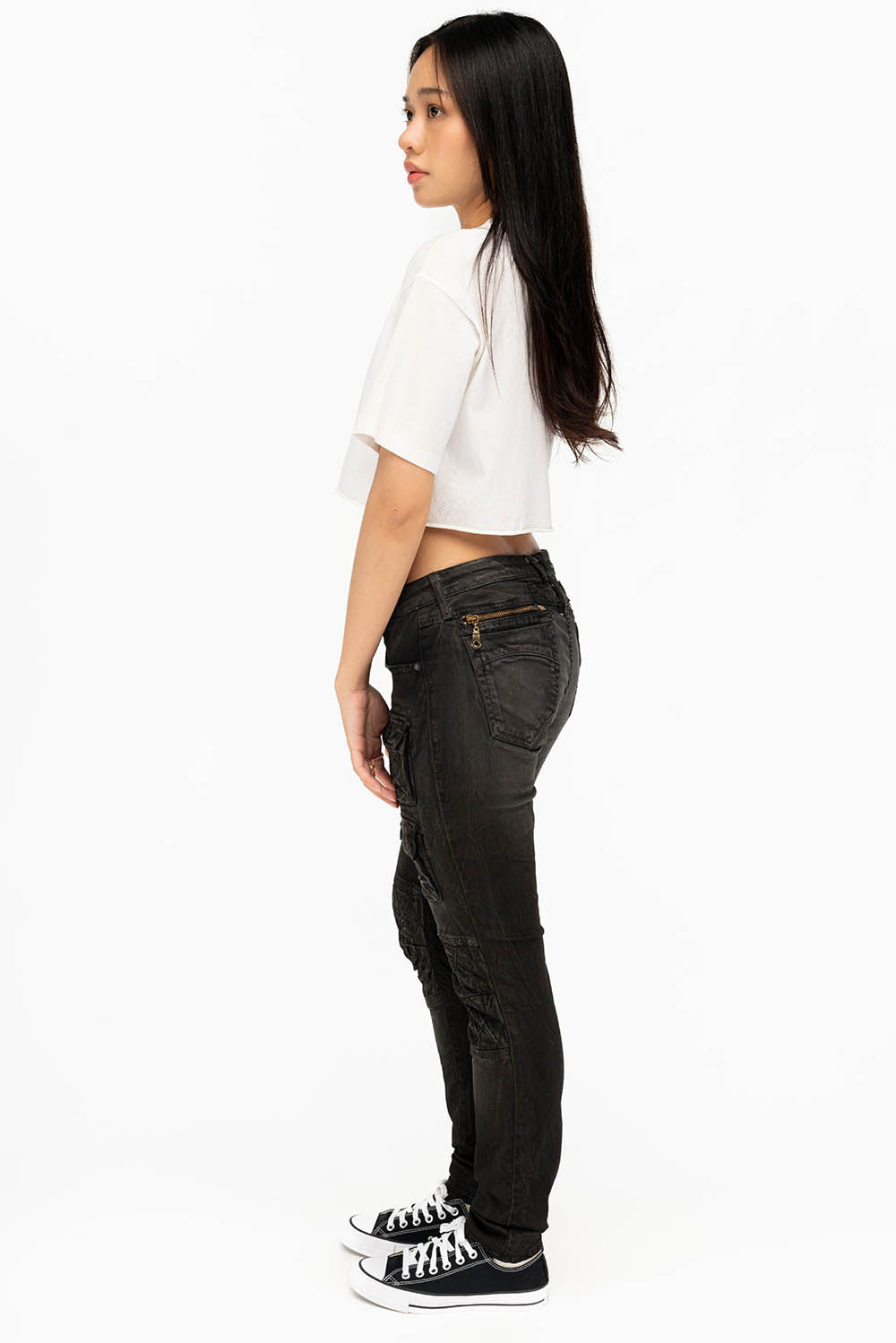 ROBIN'S MILITARY INSPIRED WOMENS SKINNY UTILITARIAN JEANS IN LA BLACK