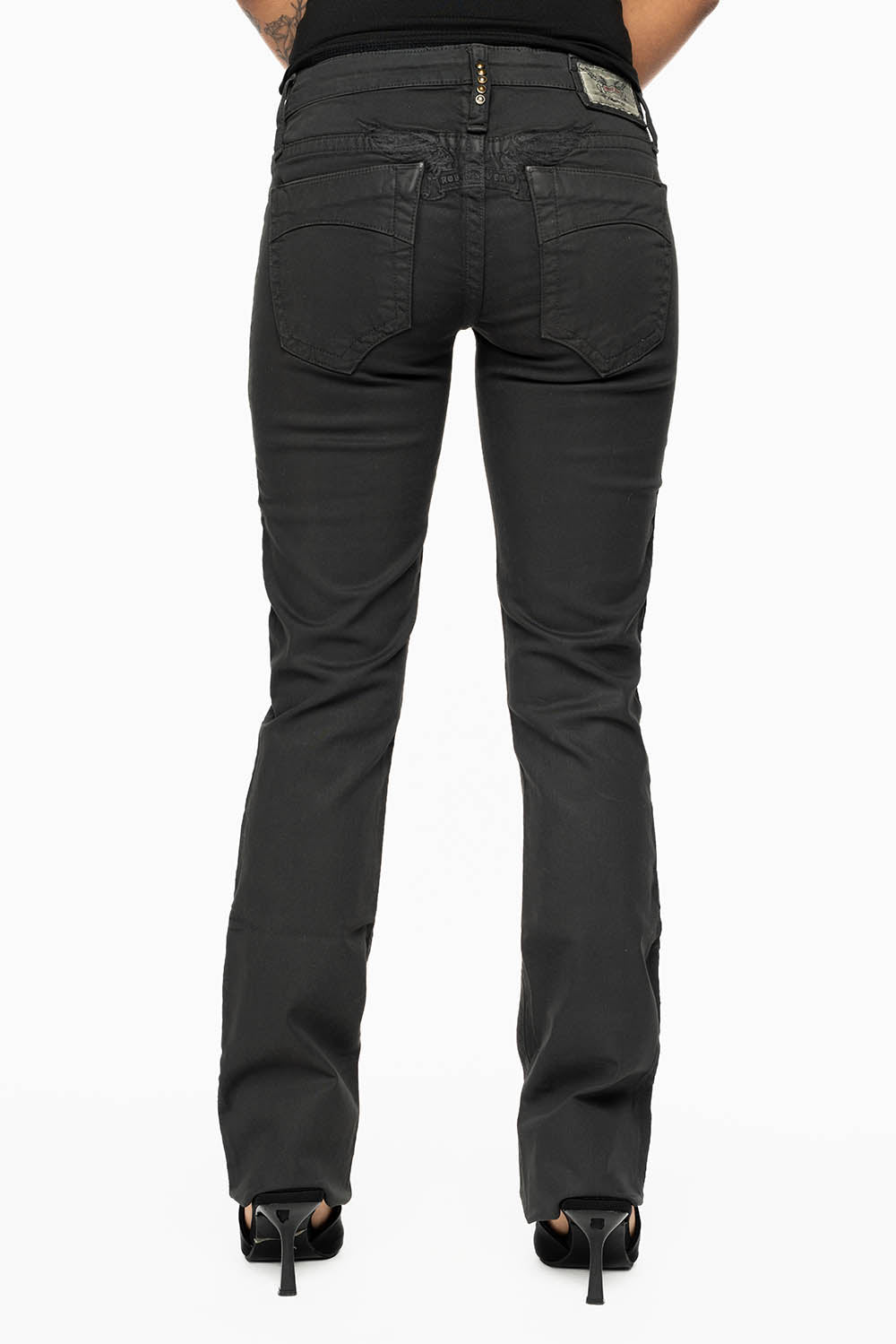 MARILYN LOW RISE WOMENS STRAIGHT LEG JEANS IN CHARCOAL COATING