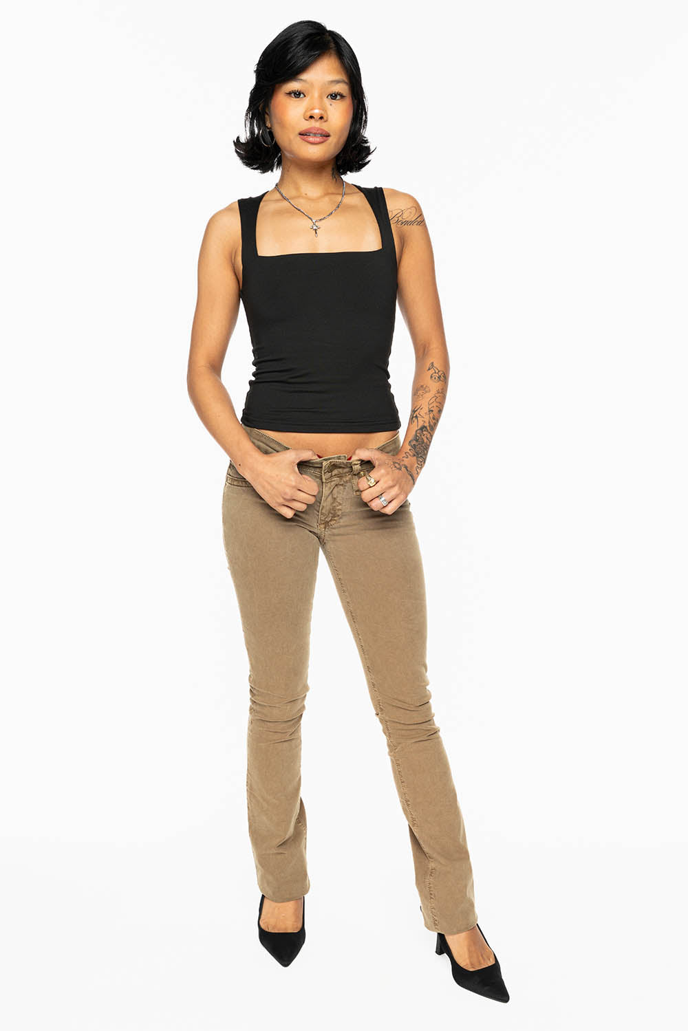 MARILYN LOW RISE WOMENS JEANS IN KANGAROO  WITH TONAL WINGS & SMOKY TOPAZ CRYSTALS