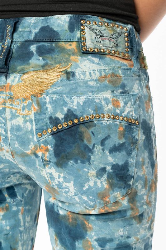 MARILYN LOW RISE WOMENS SKINNY JEANS IN  PAINT BLUE WASH WITH AURUM CRYSTALS