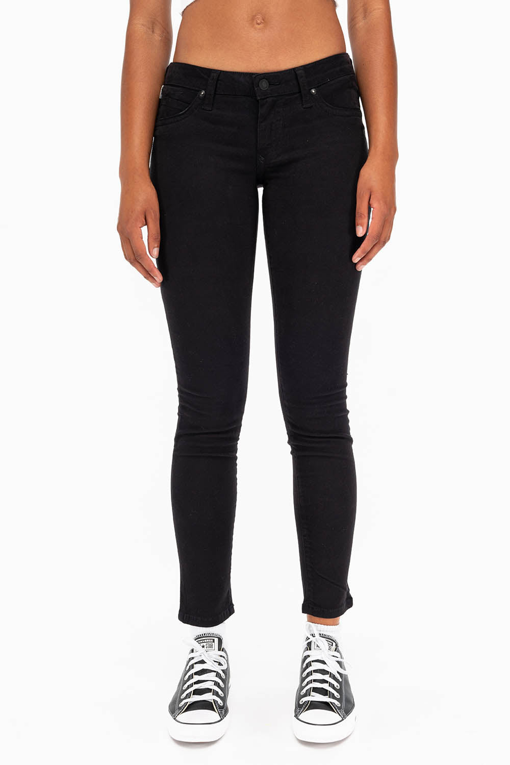 MARILYN WOMENS SKINNY JEANS IN BLACK WITH TONAL WINGS AND CRYSTALS