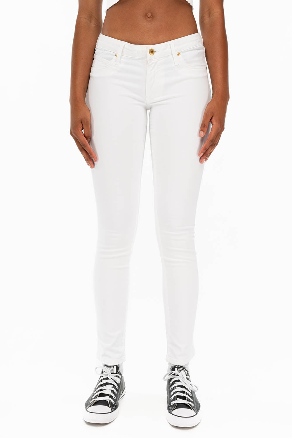 ROBIN'S NAT SKINNY WOMENS SKINNY JEANS IN WHITE WITH TONAL EMBROIDERY AND LOGO