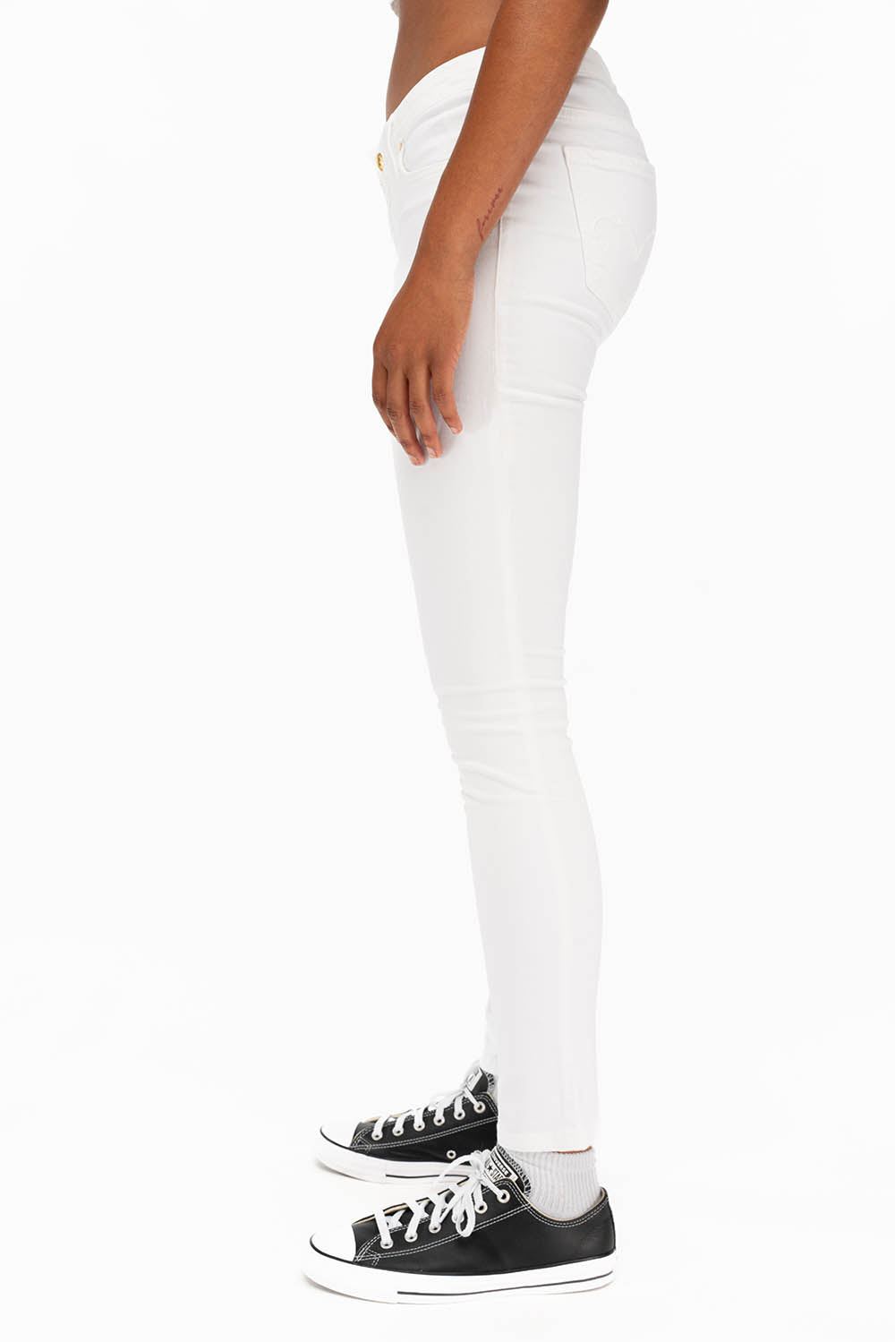 ROBIN'S NAT SKINNY LOW RISE WOMENS SKINNY JEANS IN WHITE WITH TONAL EMBROIDERY AND LOGO