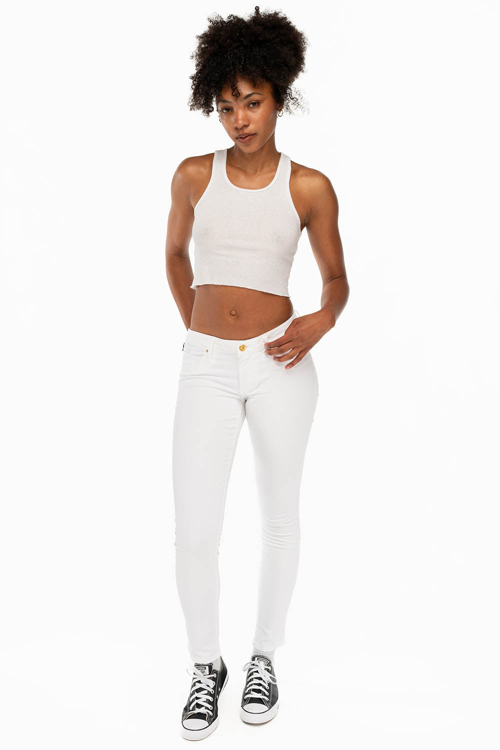 ROBIN'S NAT SKINNY LOW RISE WOMENS SKINNY JEANS IN WHITE WITH TONAL EMBROIDERY AND LOGO