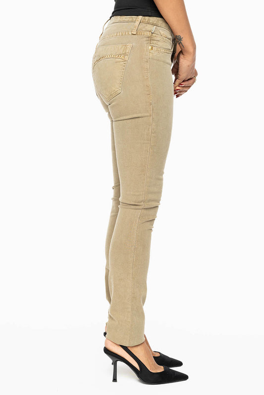 JANE MID RISE WOMENS SKINNY JEANS IN KHAKI WASH WITH AURUM CRYSTALS