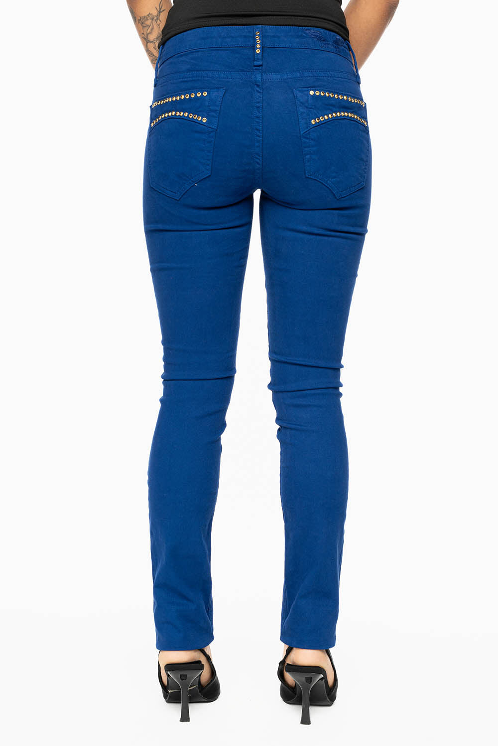 MARILYN LOW RISE WOMENS SKINNY JEANS IN  ROYAL BLUE WASH WITH AURUM CRYSTALS