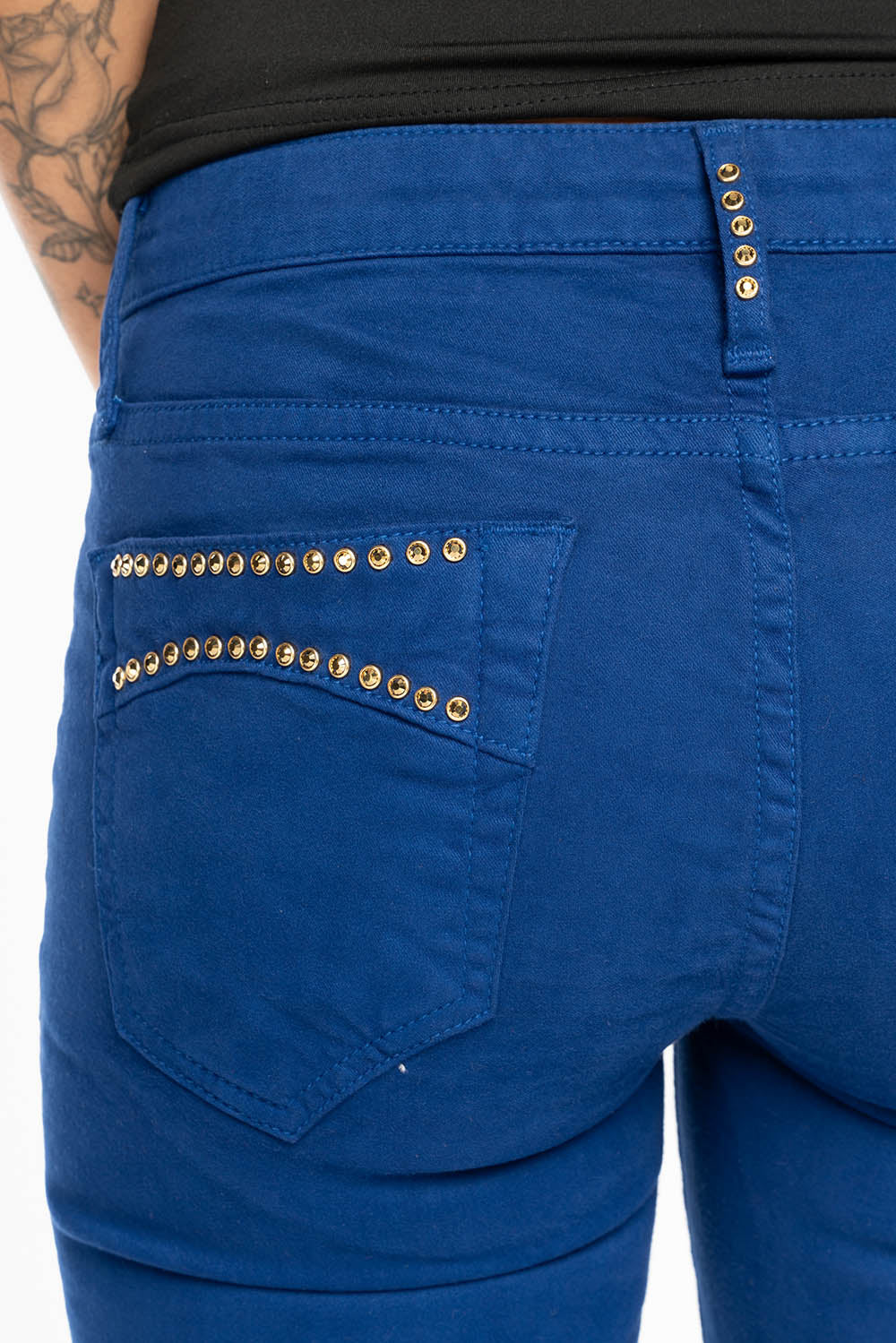 MARILYN LOW RISE WOMENS SKINNY JEANS IN  ROYAL BLUE WASH WITH AURUM CRYSTALS