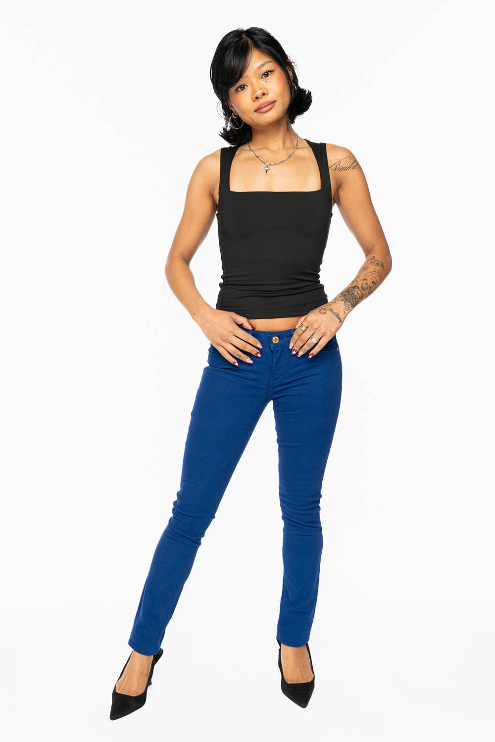 MARILYN LOW RISE WOMENS SKINNY JEANS IN  ROYAL BLUE WASH WITH AURUM CRYSTALS