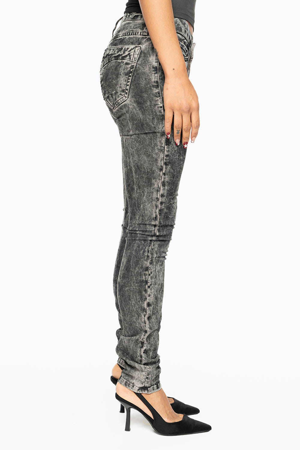 JANE MID RISE WOMENS SKINNY JEANS IN GARY LIGHT GREY WASH