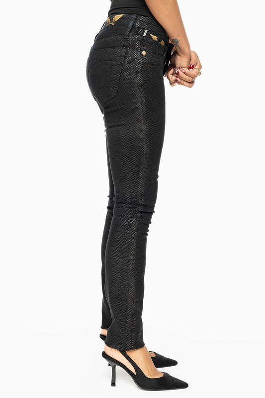 JANE MID RISE WOMENS SKINNY JEANS IN LIZARD BLACK