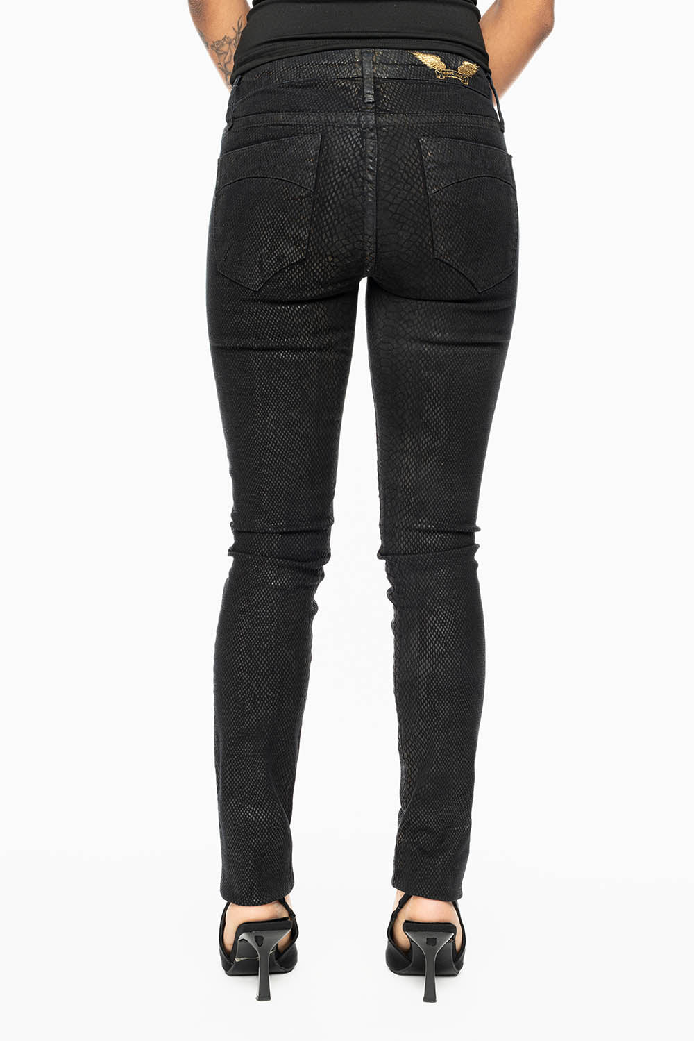 JANE MID RISE WOMENS SKINNY JEANS IN LIZARD BLACK