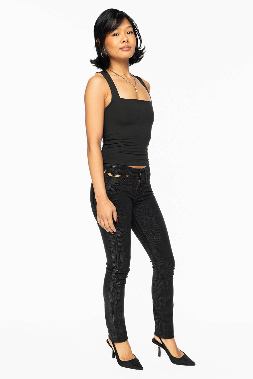 JANE MID RISE WOMENS SKINNY JEANS IN LIZARD BLACK