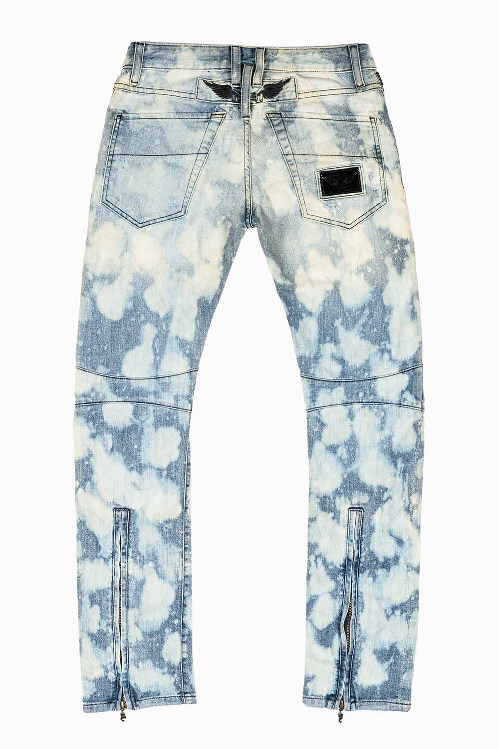 MENS MOTORCYCLE INSPIRED ZIPPERS SLIM JEANS IN MARCEL INDIGO BROKEN WASH  DESCRIPTION