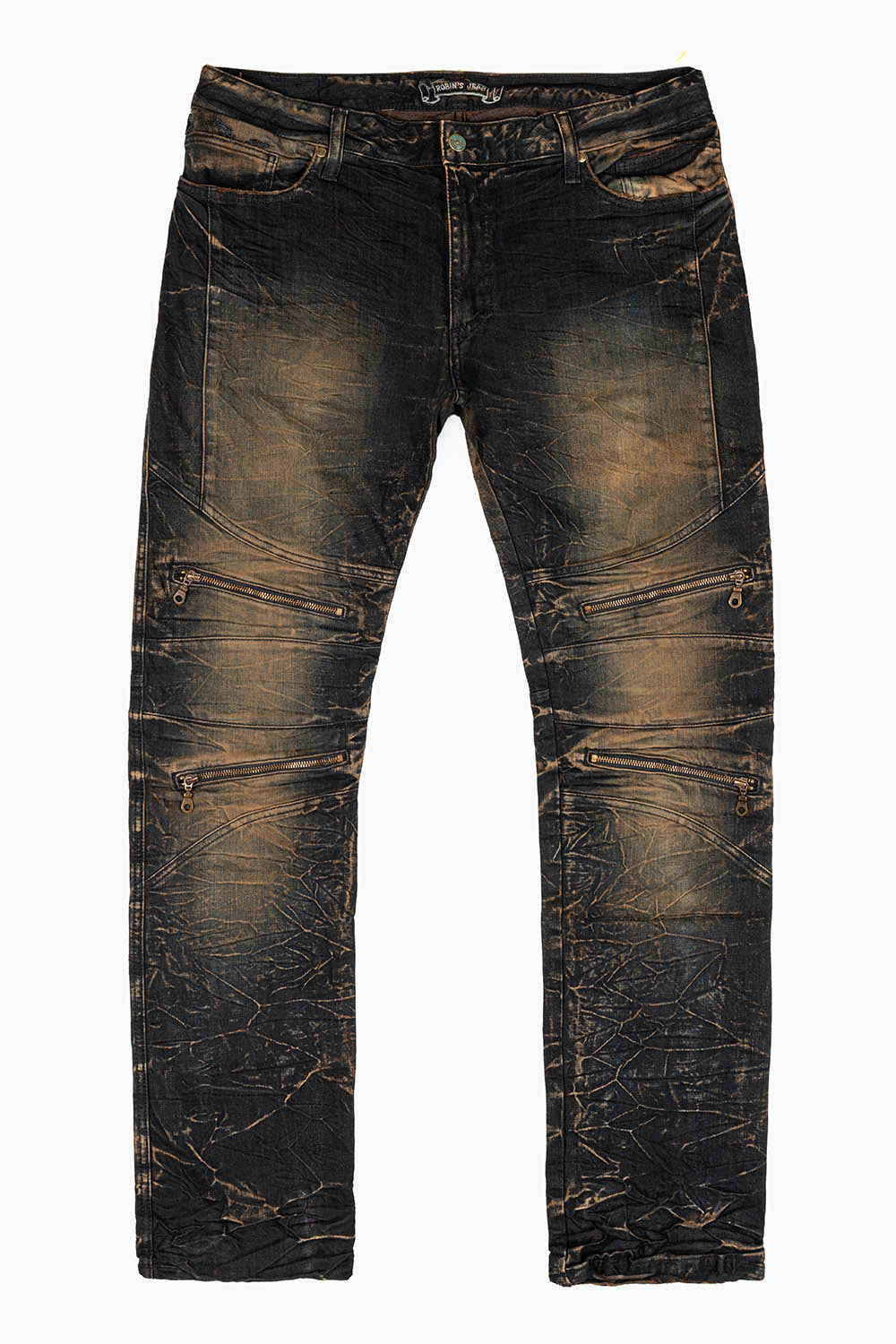 MENS MOTORCYCLE ZIPPERS SLIM JEANS IN BLUE 4D DARK OXIDO WASH