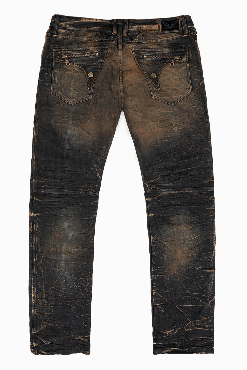 MENS MOTORCYCLE ZIPPERS SLIM JEANS IN BLUE 4D DARK OXIDO WASH