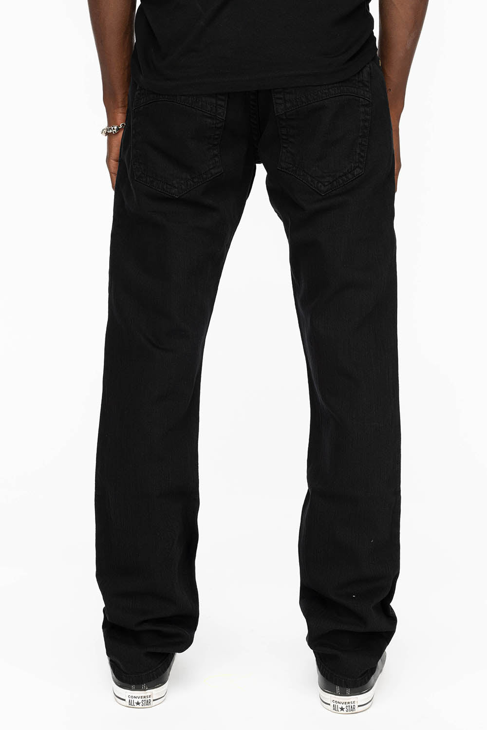 MENS MOTORCYCLE ZIPPERS SLIM JEANS IN OVERDYE BLACK WASH