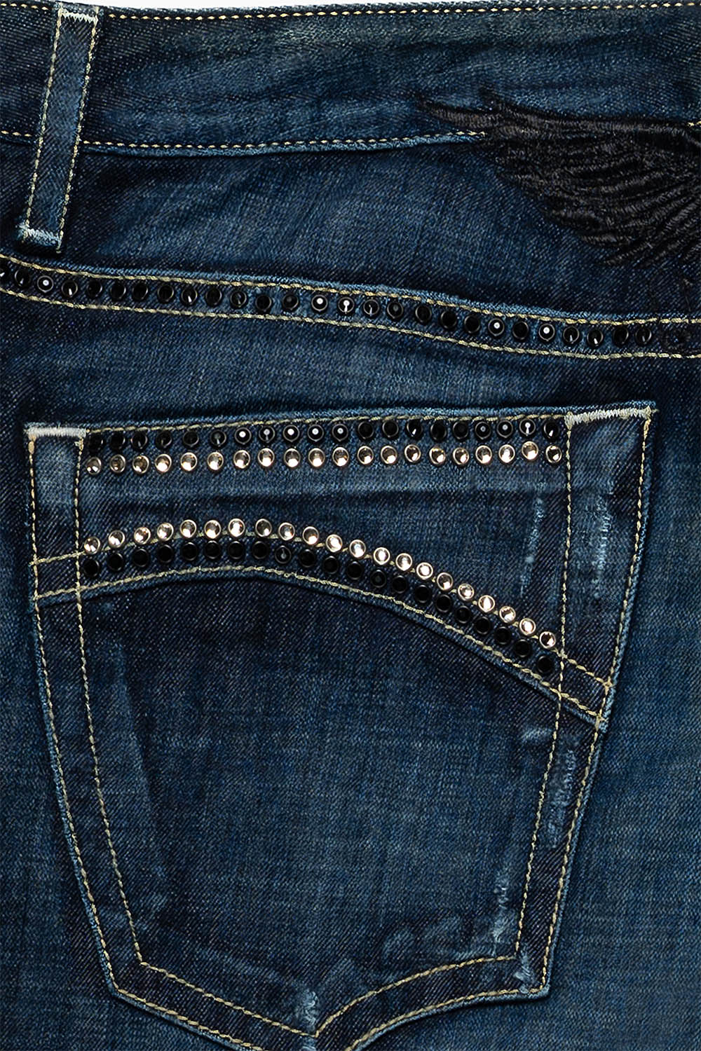 MENS CLASSIC 5 POCKET STRAIGHT LEG JEANS IN  VINTAGE DARK  WASH WITH CRYSTALS