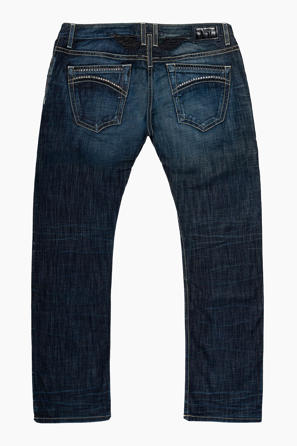 MENS CLASSIC 5 POCKET STRAIGHT LEG JEANS IN  VINTAGE DARK  WASH WITH CRYSTALS