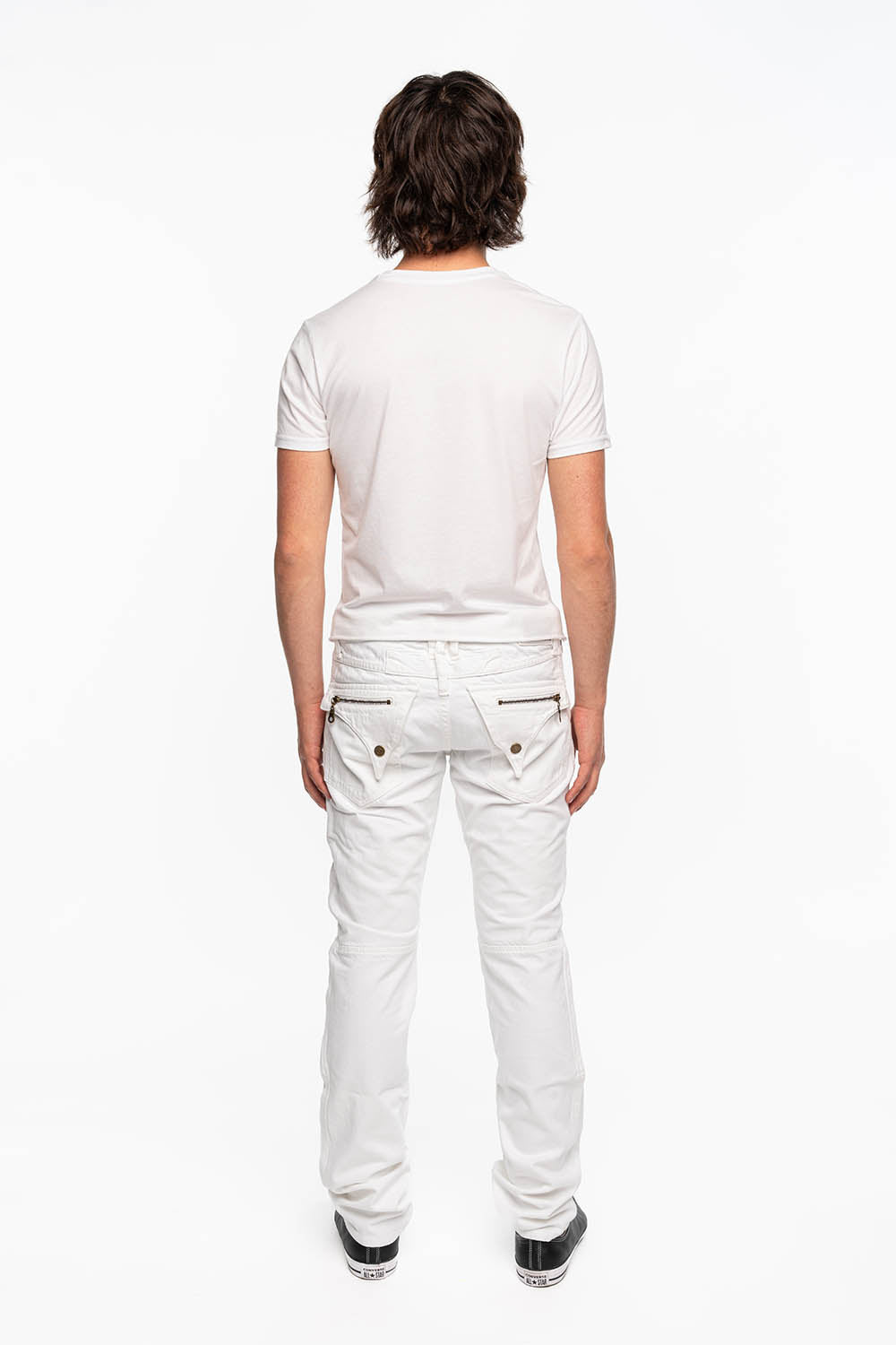 MINI FLAP MENS BIKER JEANS IN WHITE