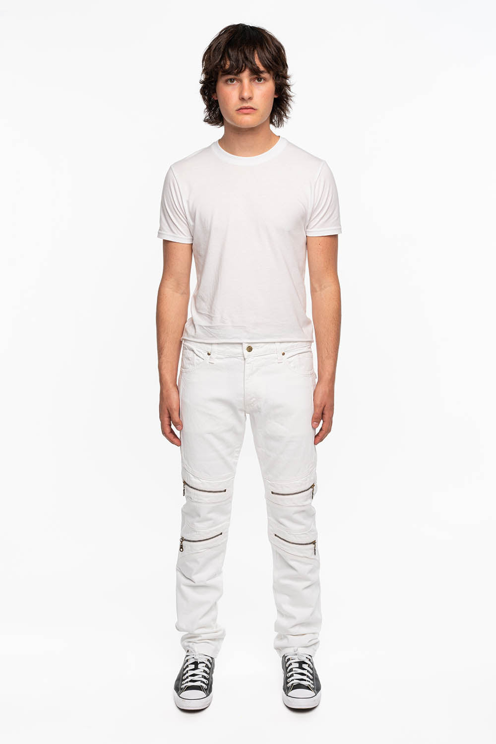 MINI FLAP MENS BIKER JEANS IN WHITE