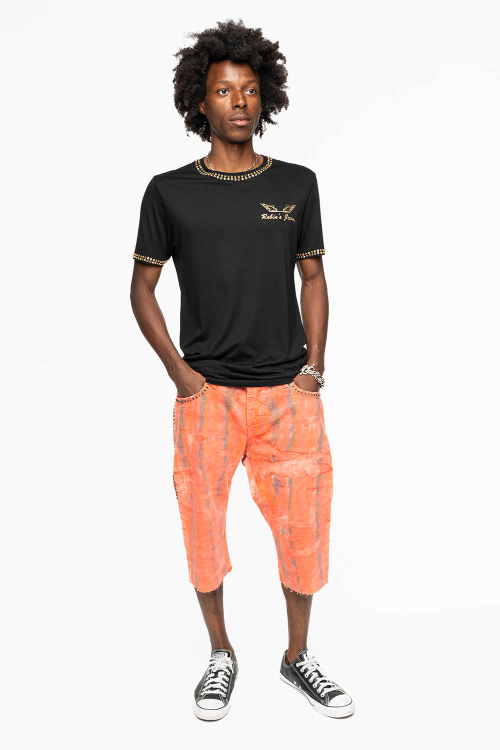 MENS SHORT WITH FLAP POCKETS IN DUBLIN WASH WITH  SMOKEY TOPAZ CRYSTALS