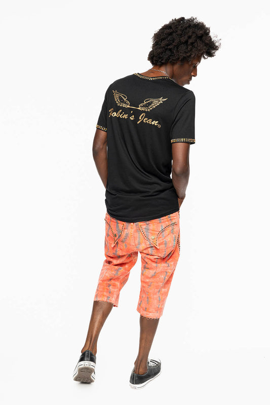 MENS SHORT WITH FLAP POCKETS IN DUBLIN WASH WITH  SMOKEY TOPAZ CRYSTALS