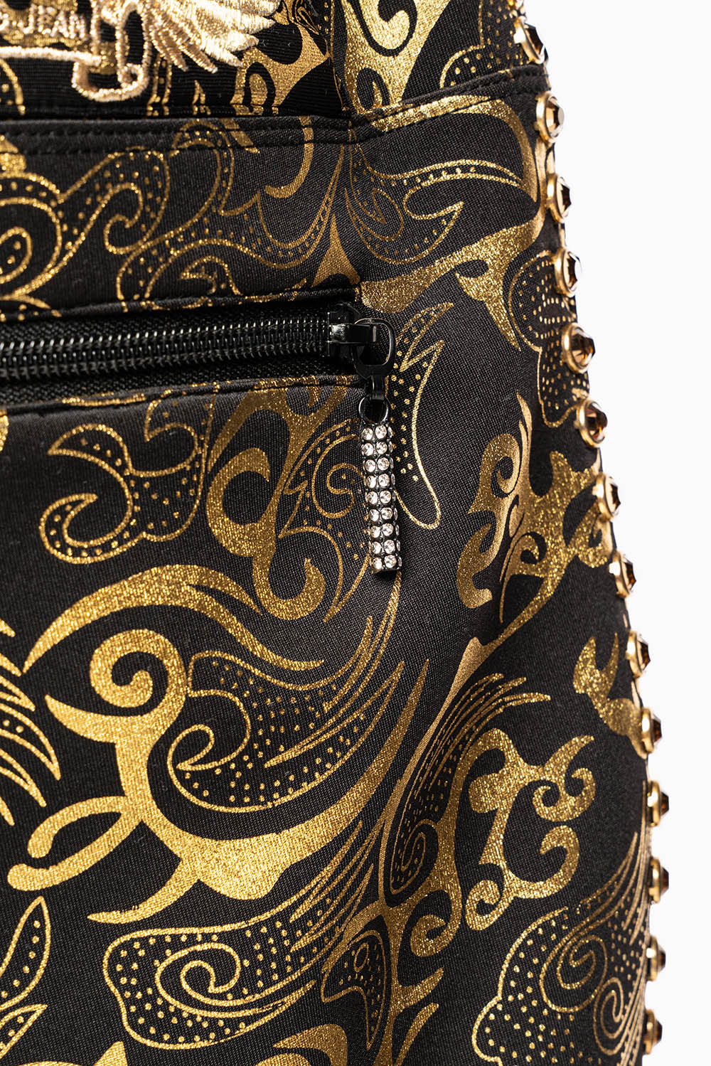 CLOUD JOGGER IN GOLD/BLACK PRINT EMBELLISHED WITH LARGE CRYSTALS