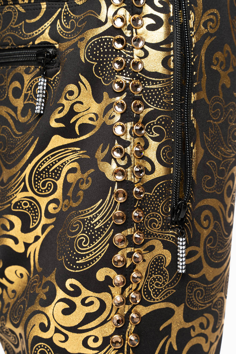 CLOUD JOGGER IN GOLD/BLACK PRINT EMBELLISHED WITH LARGE CRYSTALS