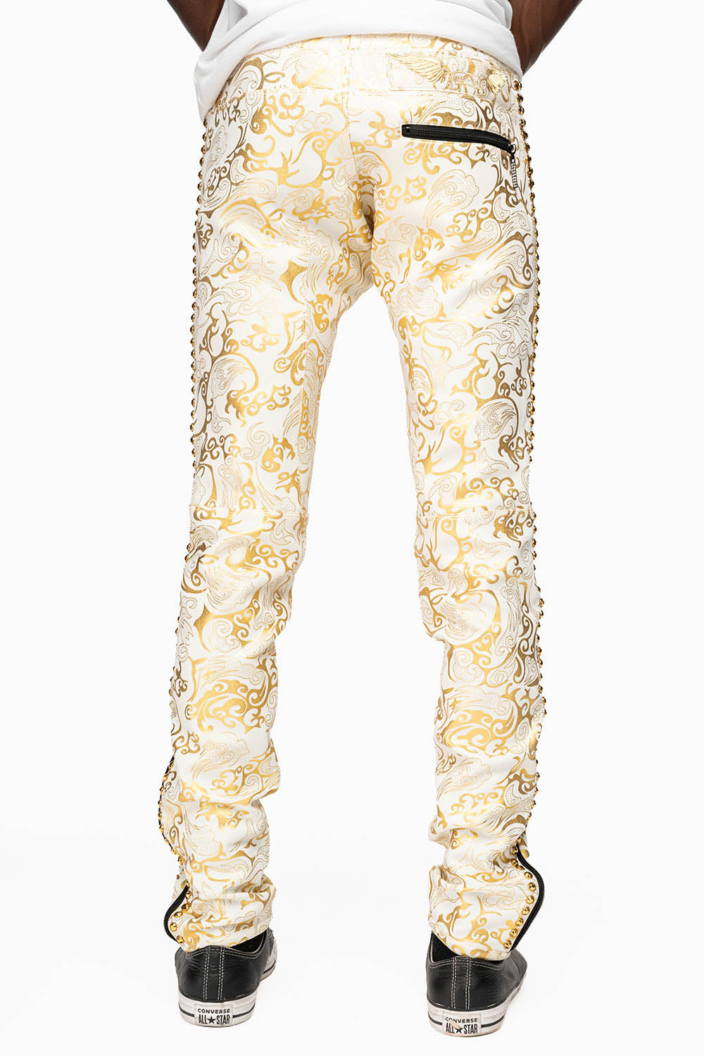 CLOUD JOGGER IN GOLD/WHITE PRINT EMBELLISHED WITH LARGE CRYSTALS