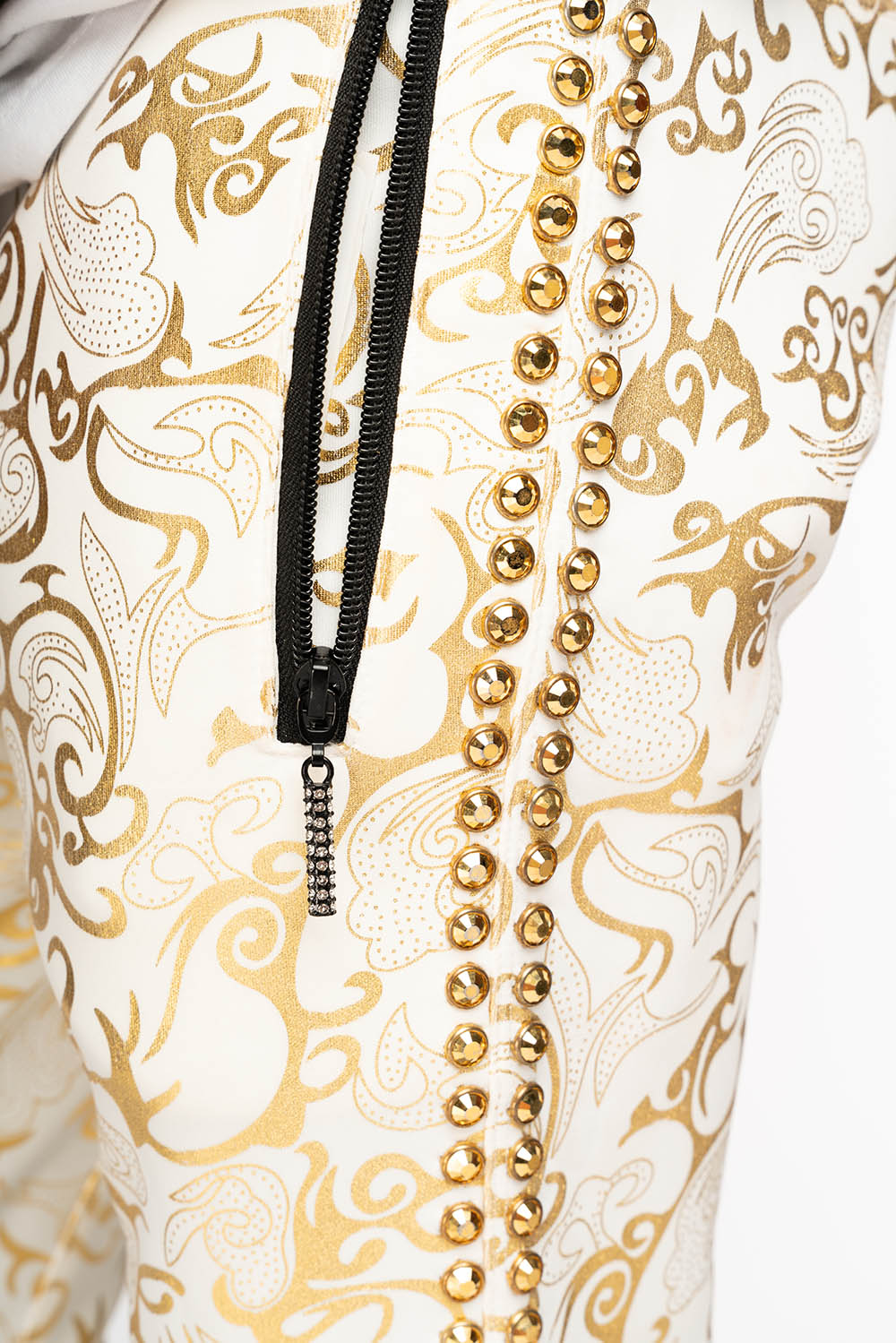 CLOUD JOGGER IN GOLD/WHITE PRINT EMBELLISHED WITH LARGE CRYSTALS