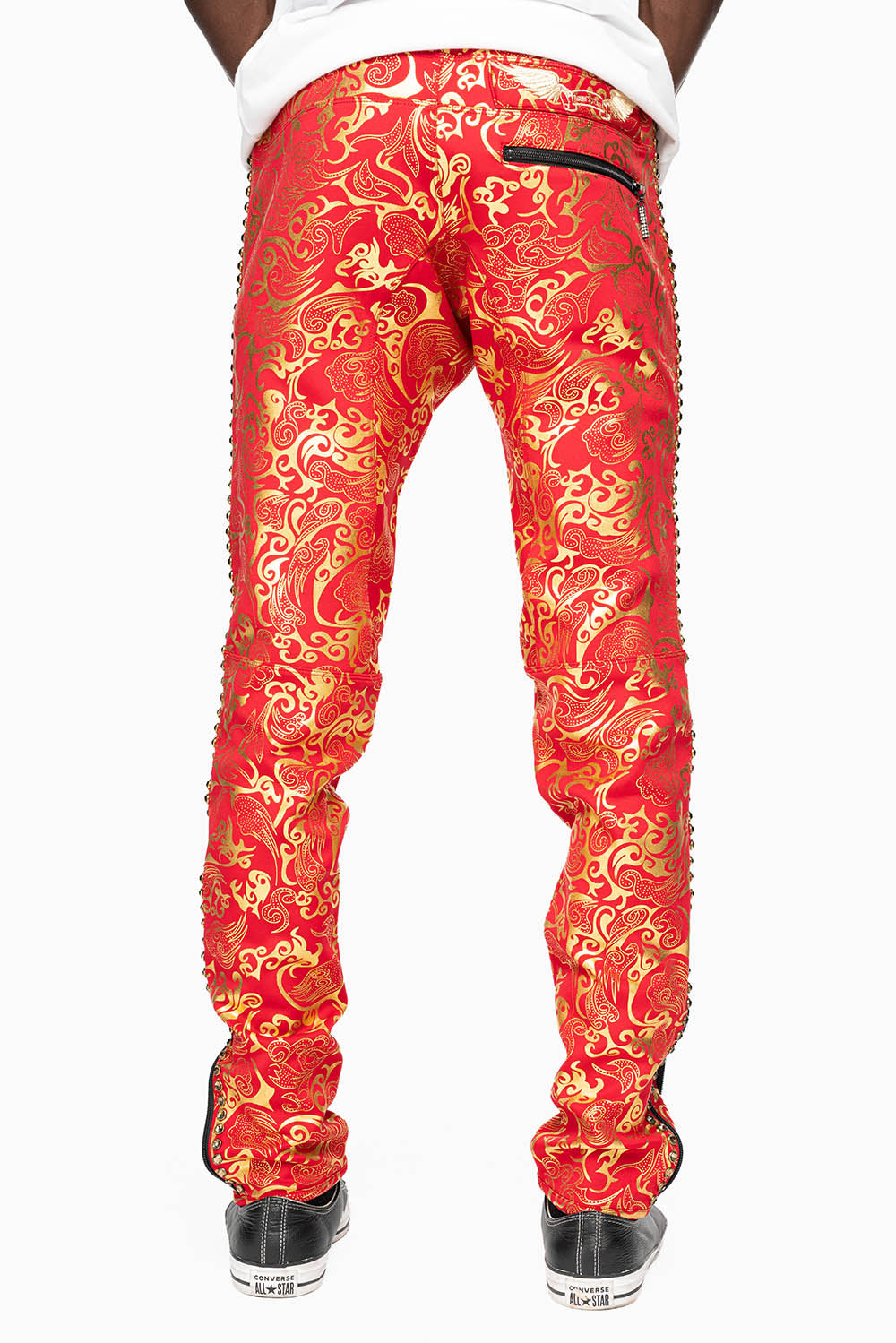 CLOUD JOGGER IN GOLD/RED PRINT EMBELLISHED WITH LARGE CRYSTALS