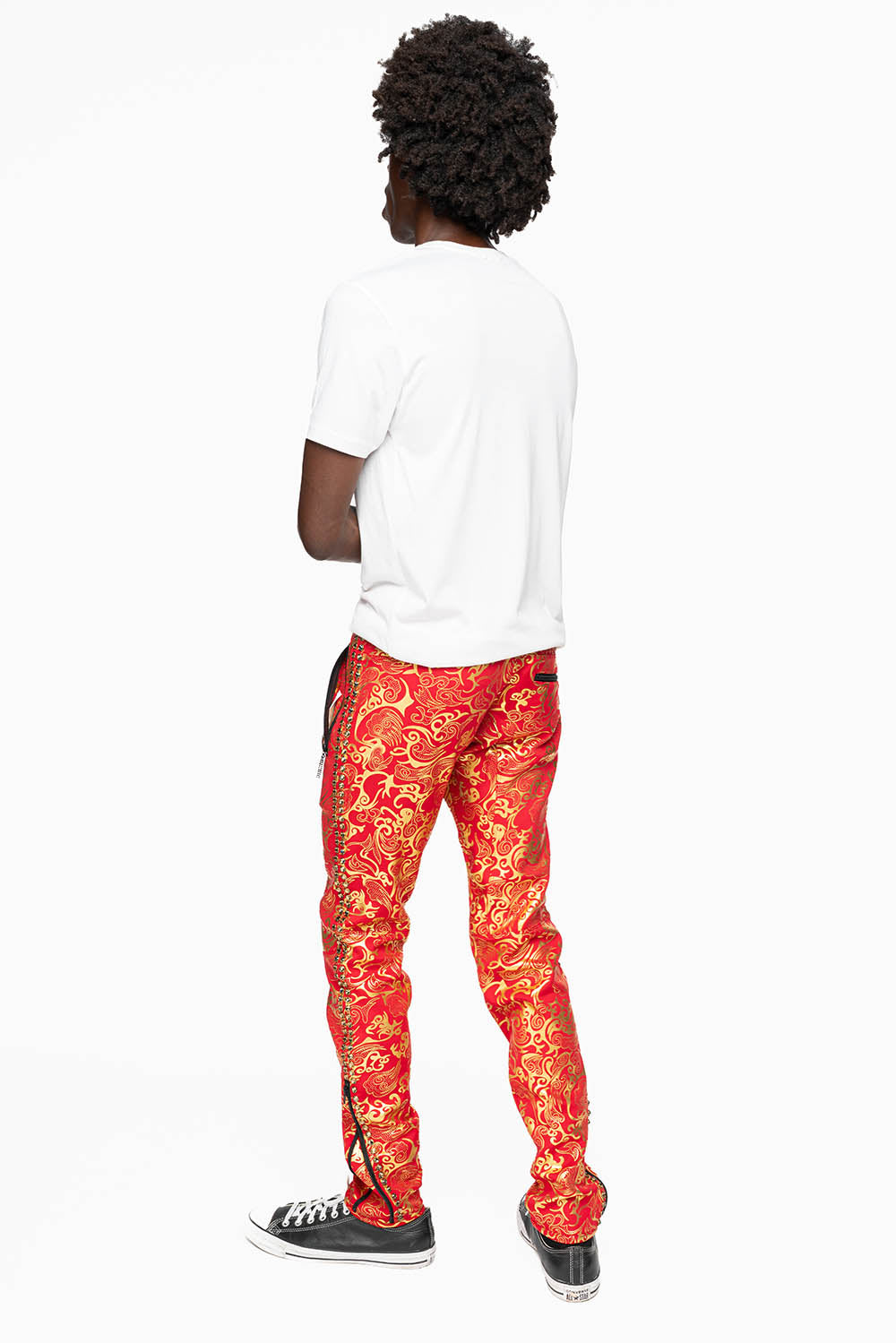 CLOUD JOGGER IN GOLD/RED PRINT EMBELLISHED WITH LARGE CRYSTALS