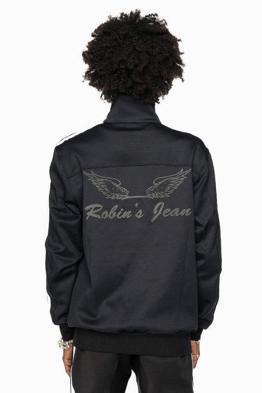 TRACK JACKET IN BLACK WITH WHITE STRIPE