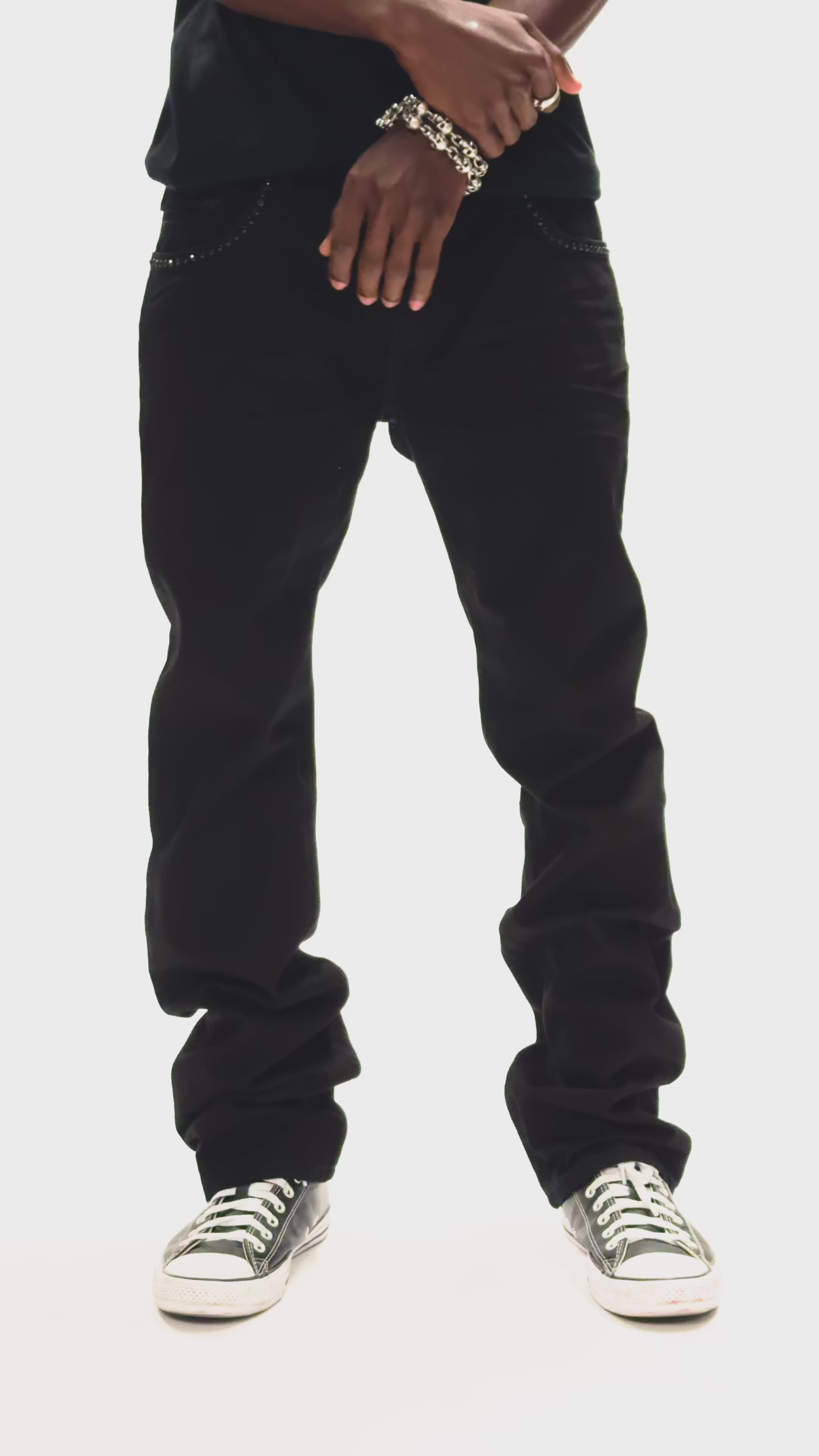 MENS CLASSIC STRAIGHT LEG LONG FLAP JEANS WITH JET BLK AND BLK