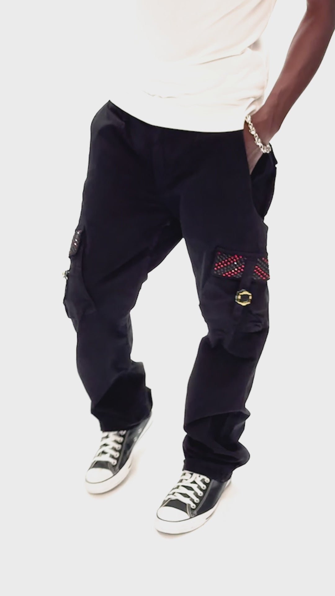ROBINS NEW MILITARY STYLE CARGO PANTS IN BLACK WITH JET BLACK AND