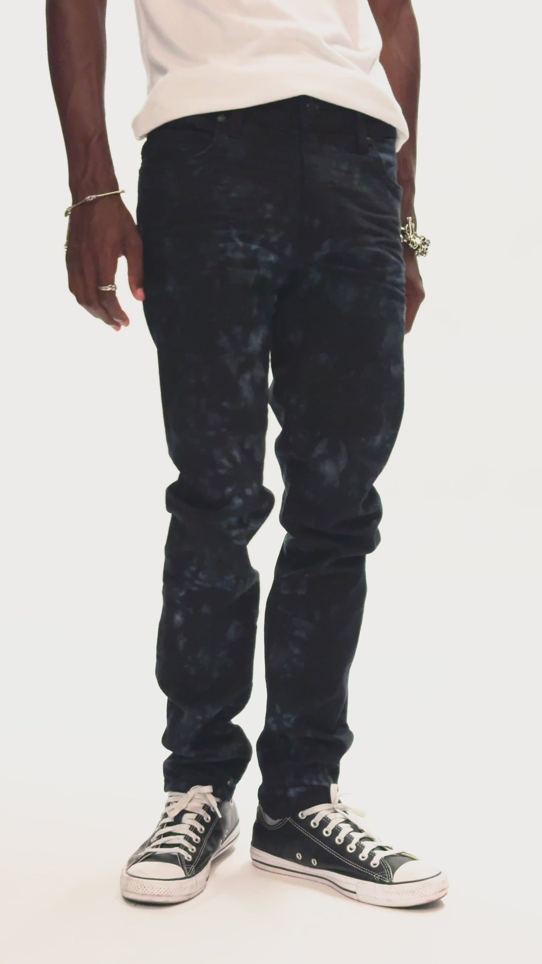 SKINNY MENS JEANS IN ASTRO BLACK WITH CHAIN STICH EMBROIDERY LOGO