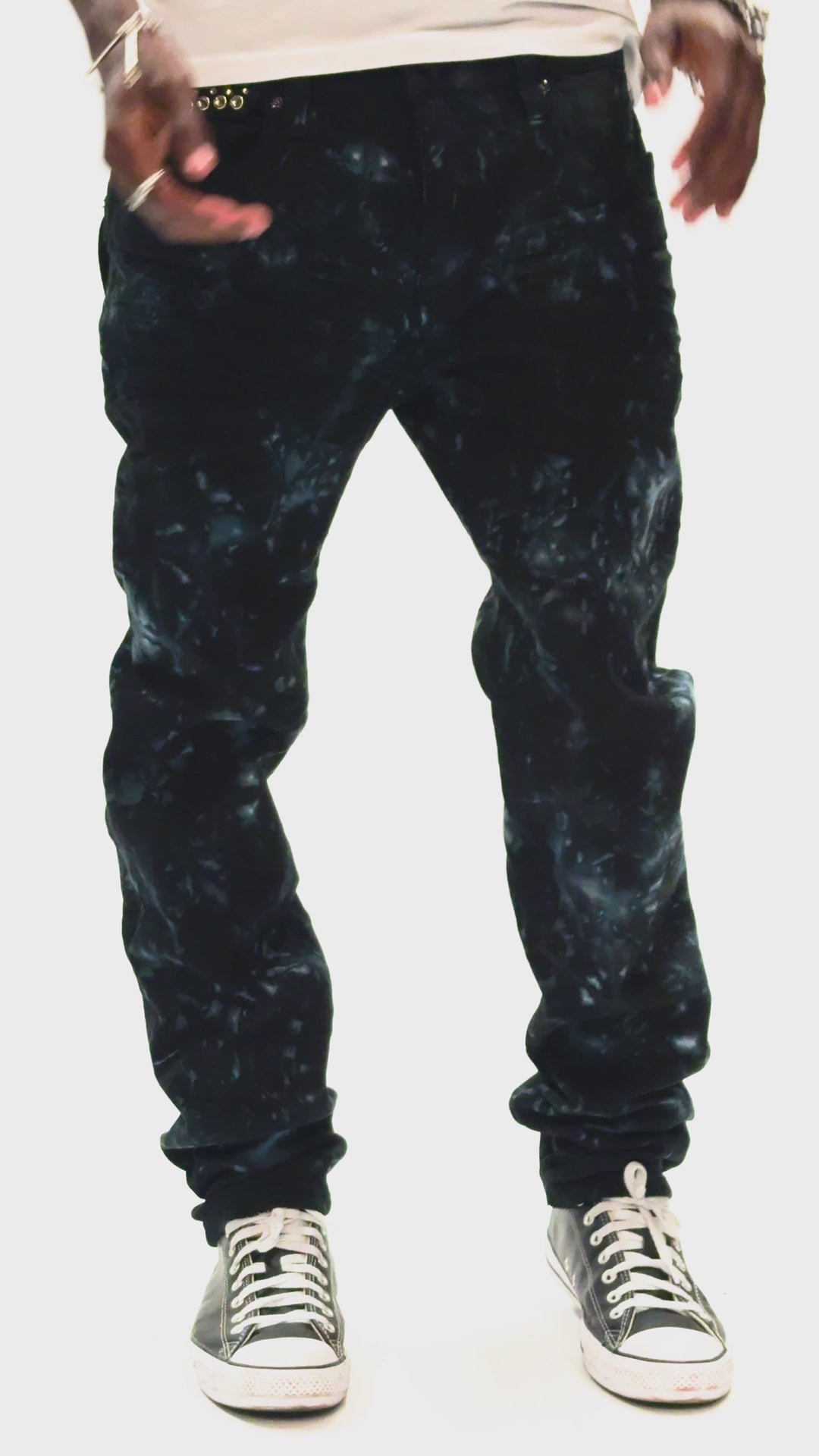 KILLER FLAP SKINNY JEANS IN ASTRO BLUE WITH GOTHIC EMBROIDERY AND