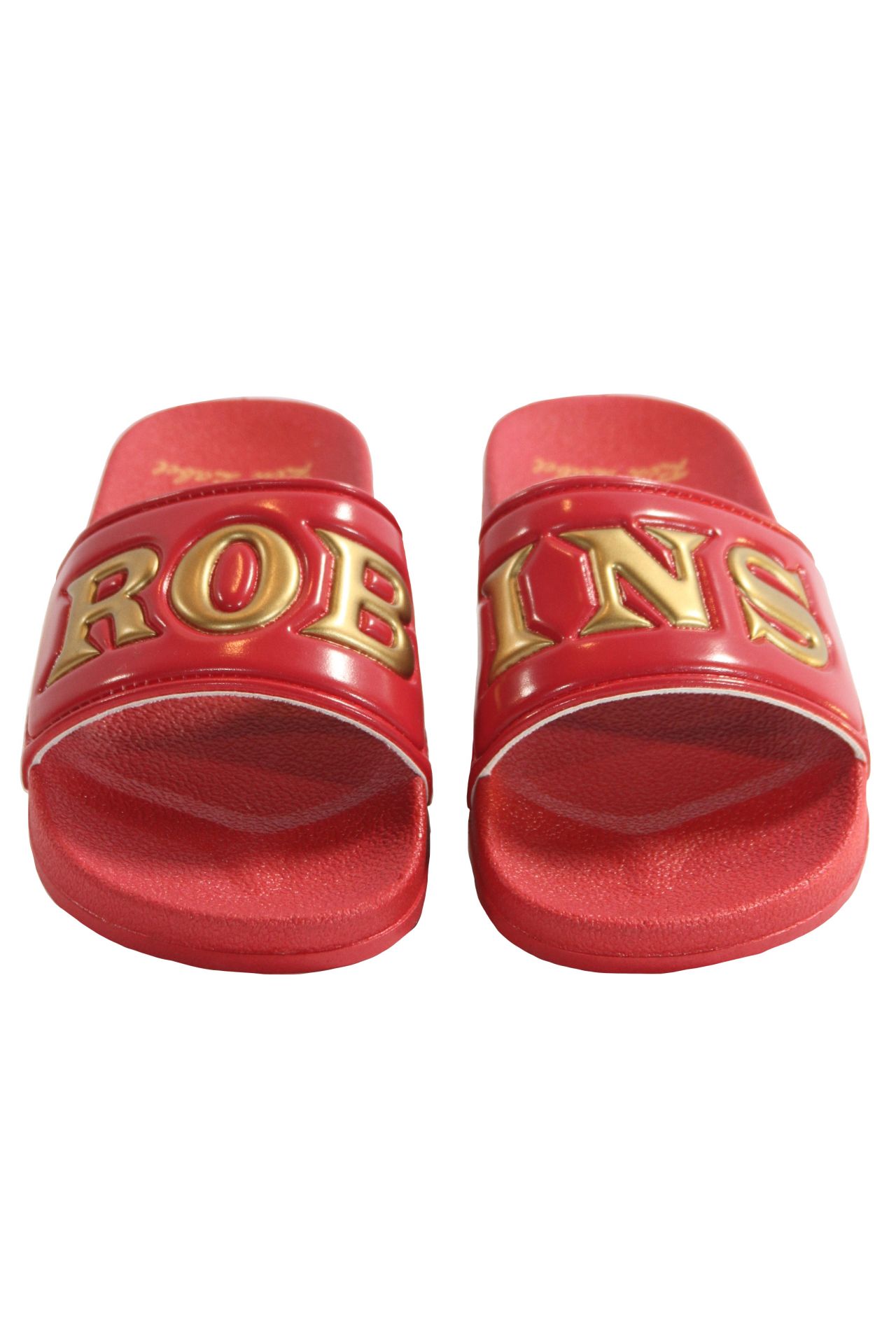 ROBIN SLIDES IN RED AND GOLD