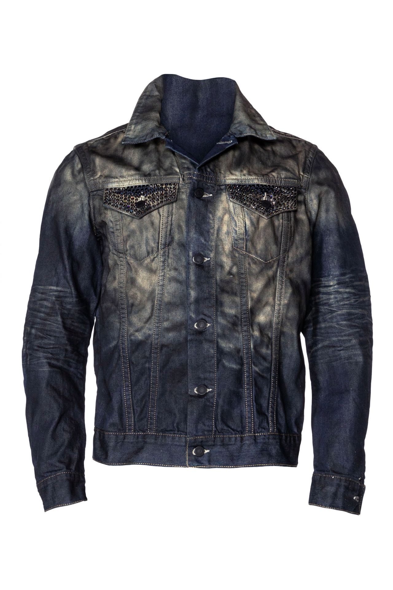 DENIM JACKET WITH CRYSTALS IN TAR BLUE