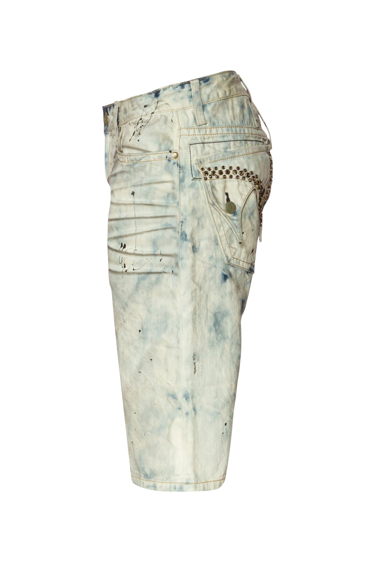 ACID WASH DOUBLE FLAP SHORTS WITH CRYSTALS