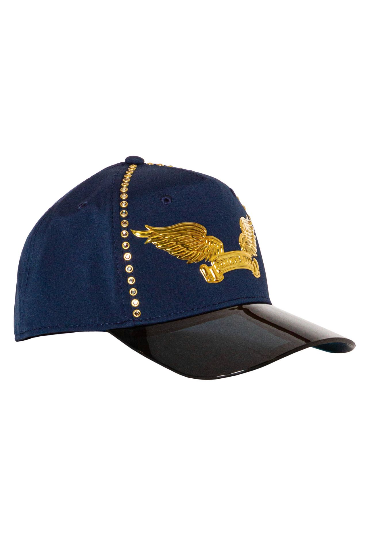 VISOR CAP IN NAVY WITH OUTLINED CRYSTALS