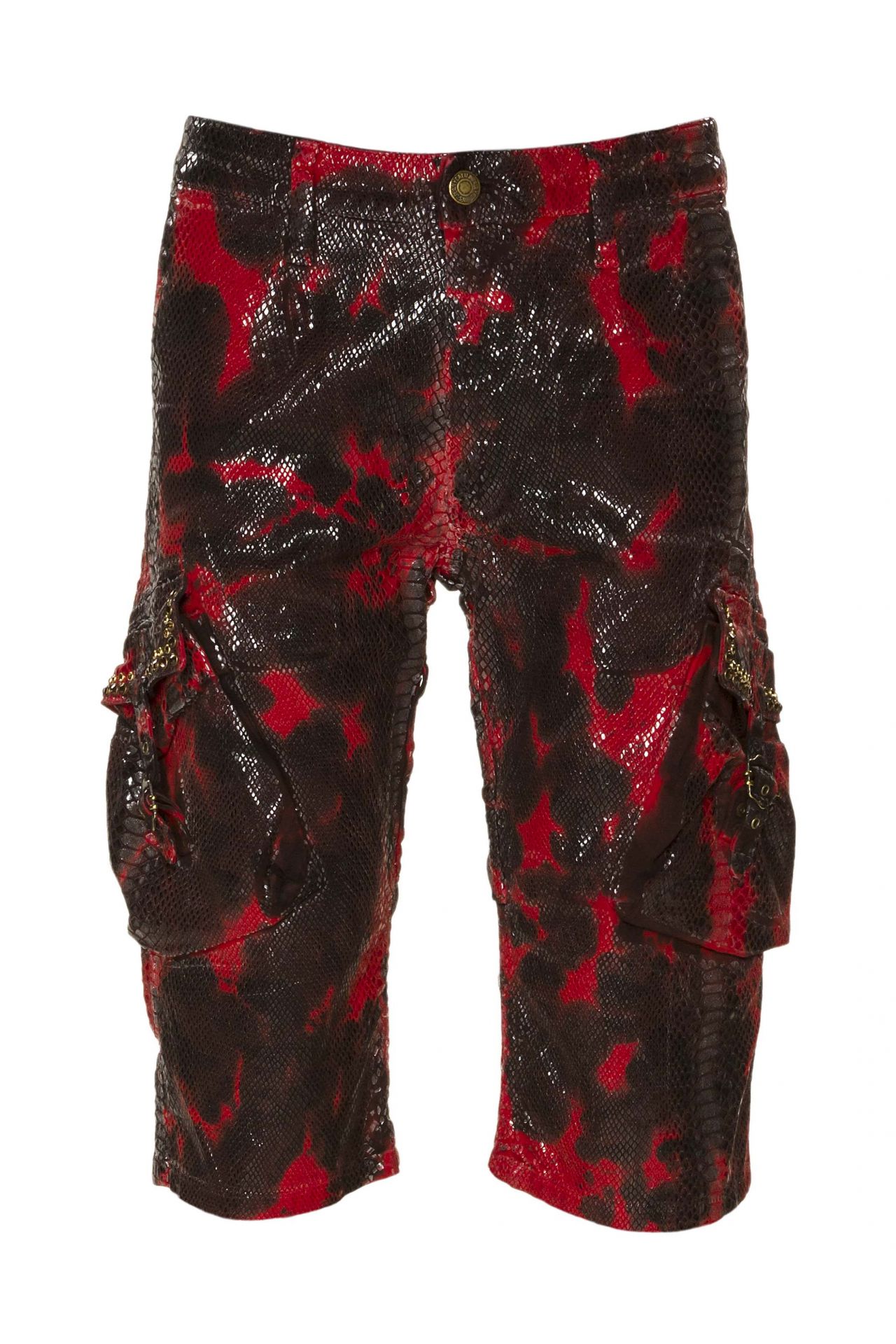 PYTHON CARGO SHORTS WITH CRYSTALS IN RED