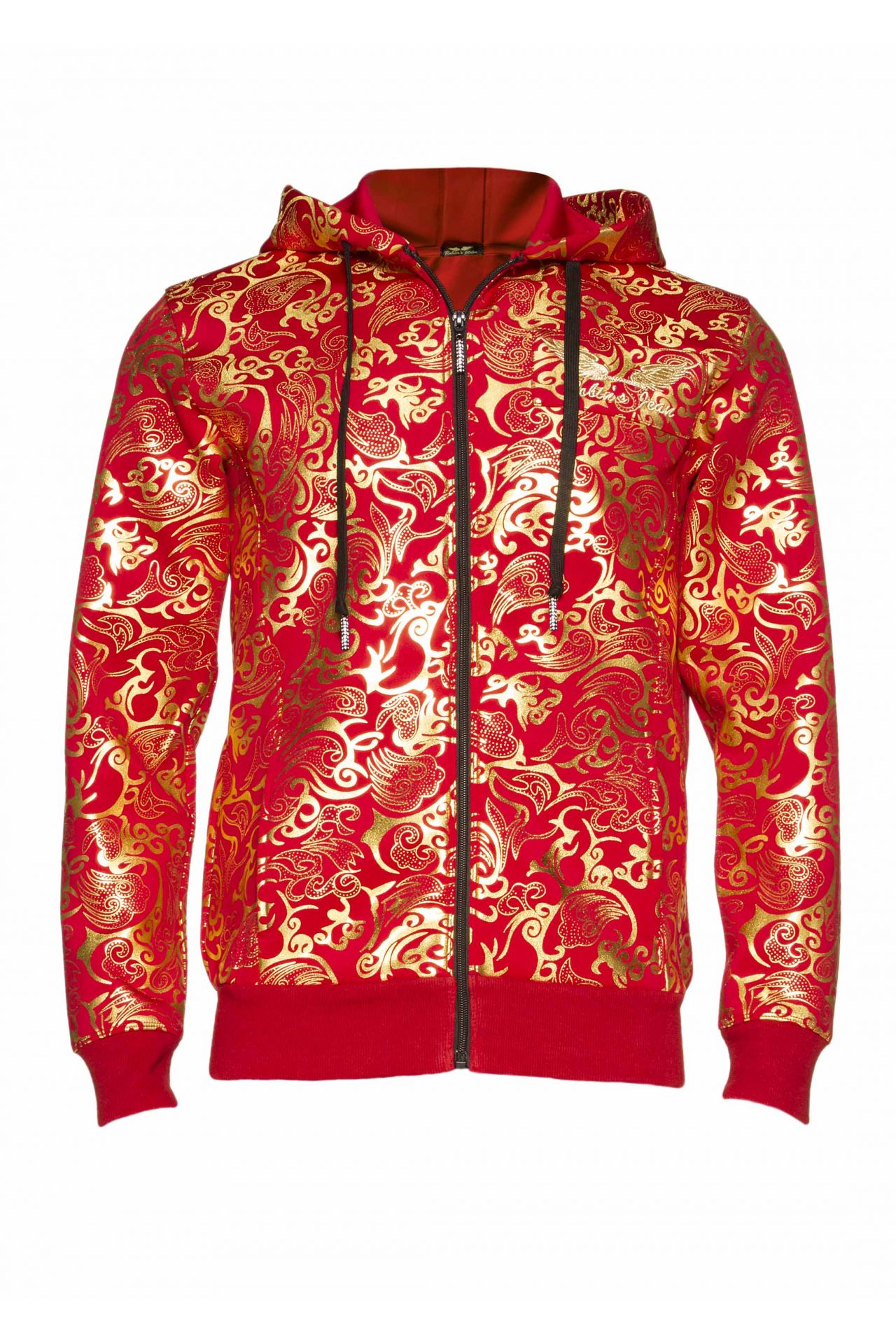 CLOUDS TRACK JACKET HOODIE IN RED AND GOLD