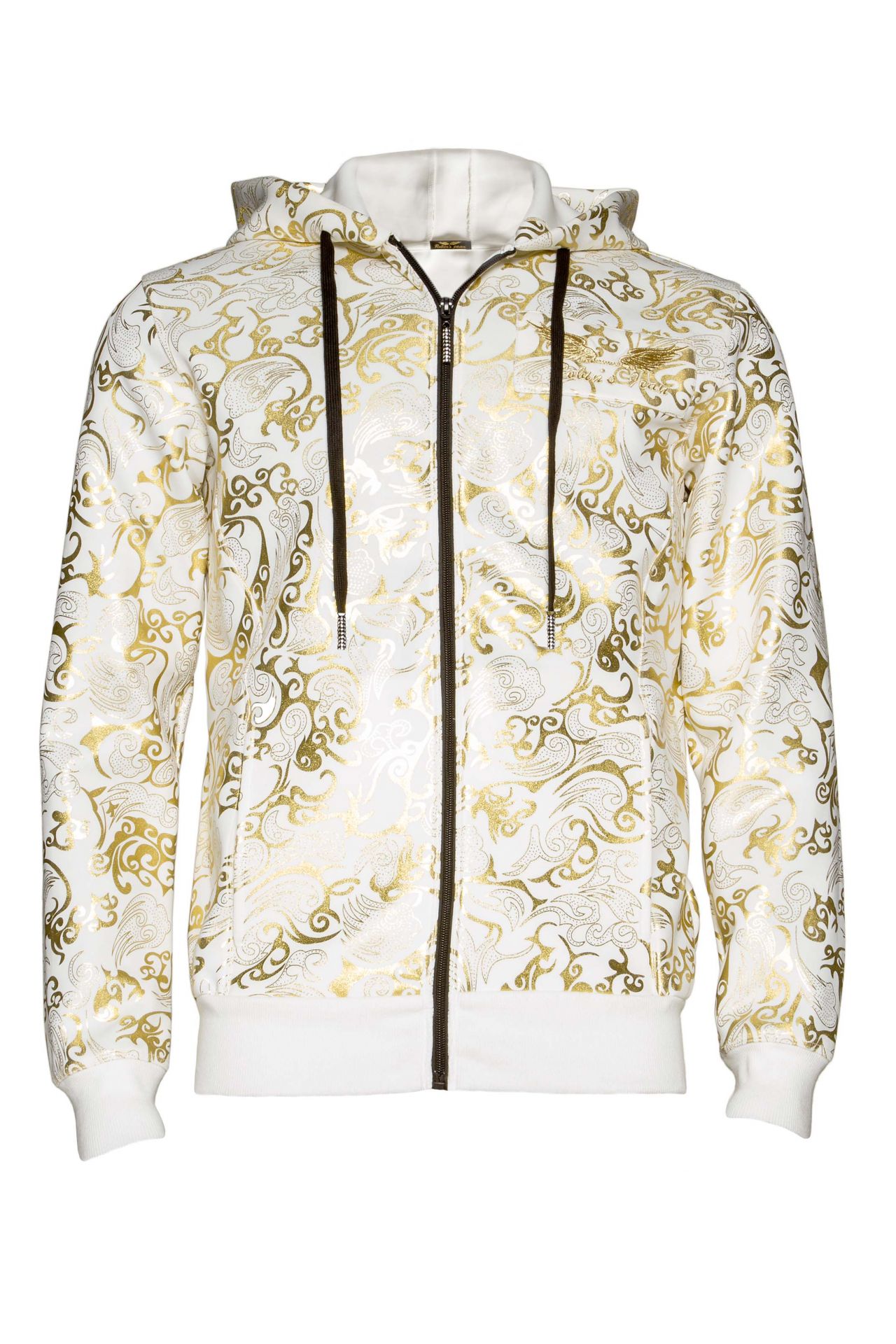 CLOUDS TRACK JACKET HOODIE IN WHITE AND GOLD