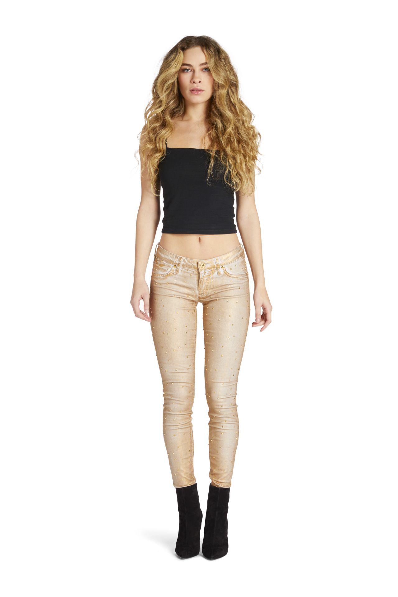 MARILYN SKINNY IN GOLD FOIL WITH CRYSTALS