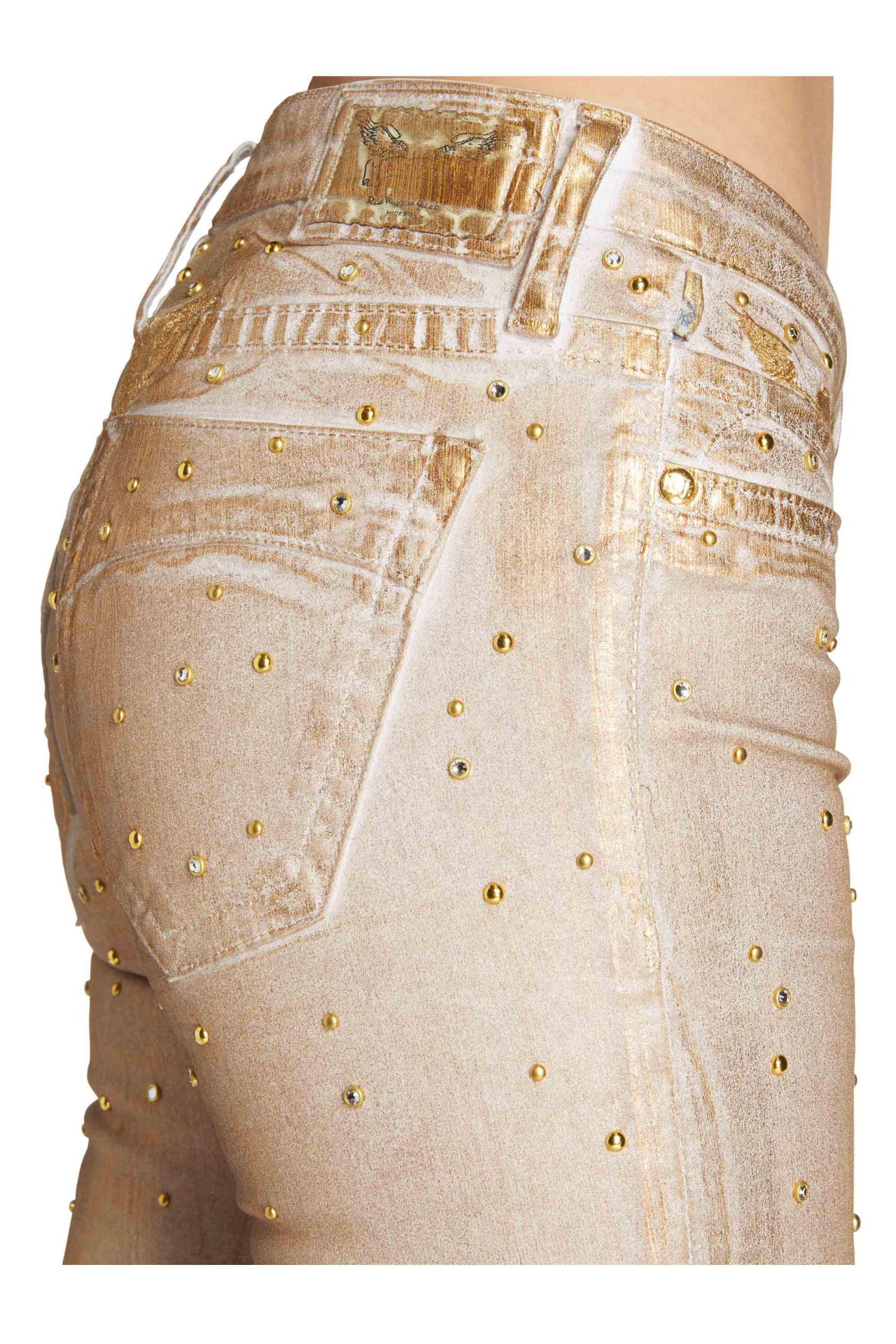 MARILYN SKINNY IN GOLD FOIL WITH CRYSTALS