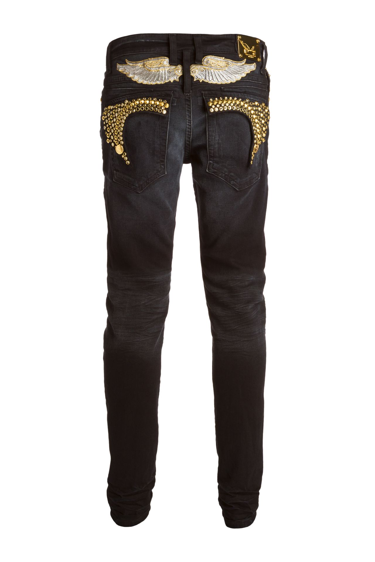 KILLER FLAP MENS SKINNY JEANS IN F_UP WITH CRYSTAL AND SPIKE STUDDING