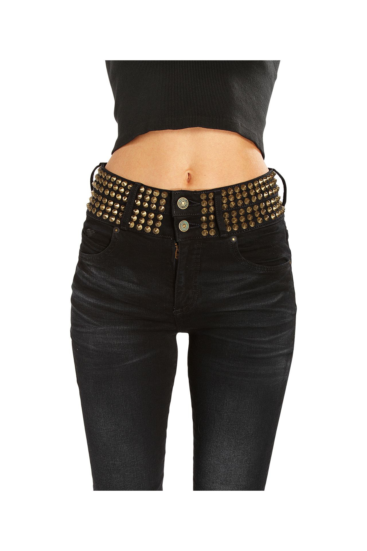 ROBIN'S DOUBLE WAIST SKINNY WITH SPIKES IN F-UP BLACK